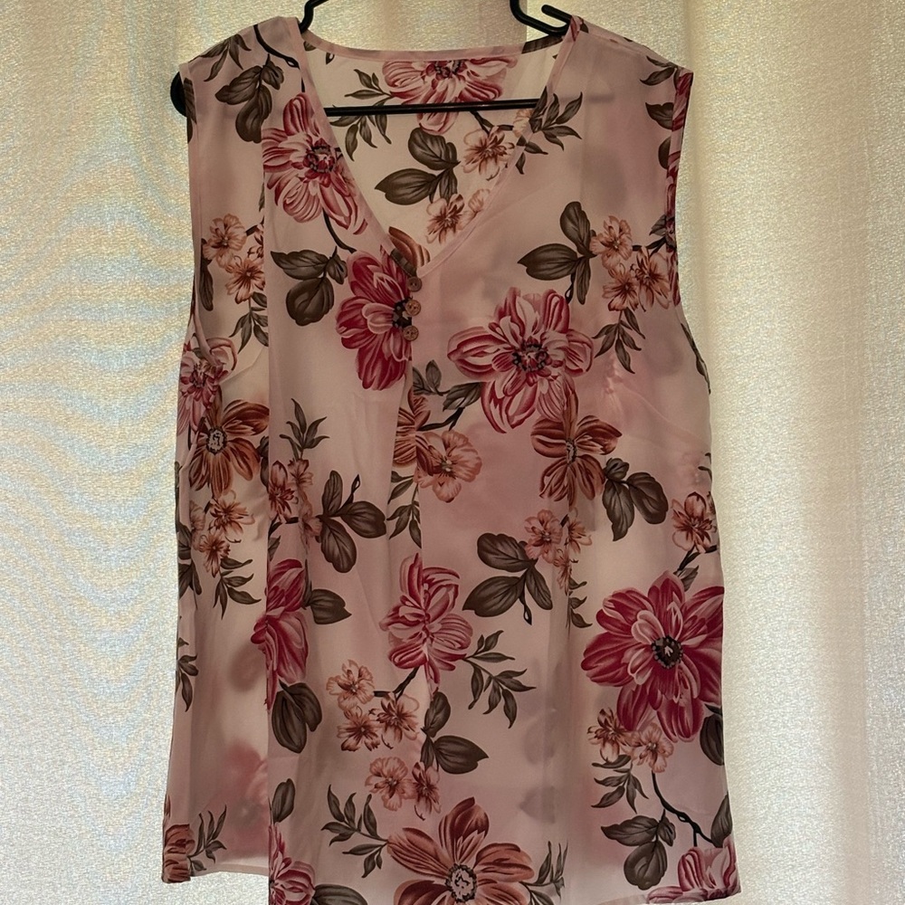 Floral Sleeveless Top - Pink and Brown